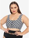 Black & White Checkered O-Ring Swim Top Plus Size, WHITE, alternate