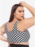 Black & White Checkered O-Ring Swim Top Plus Size, WHITE, alternate