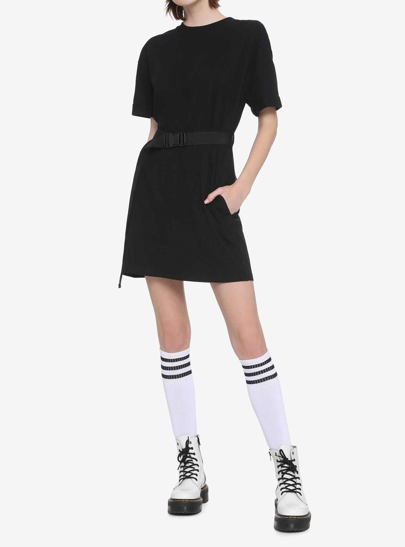 Black Belted T-Shirt Dress, BLACK, alternate