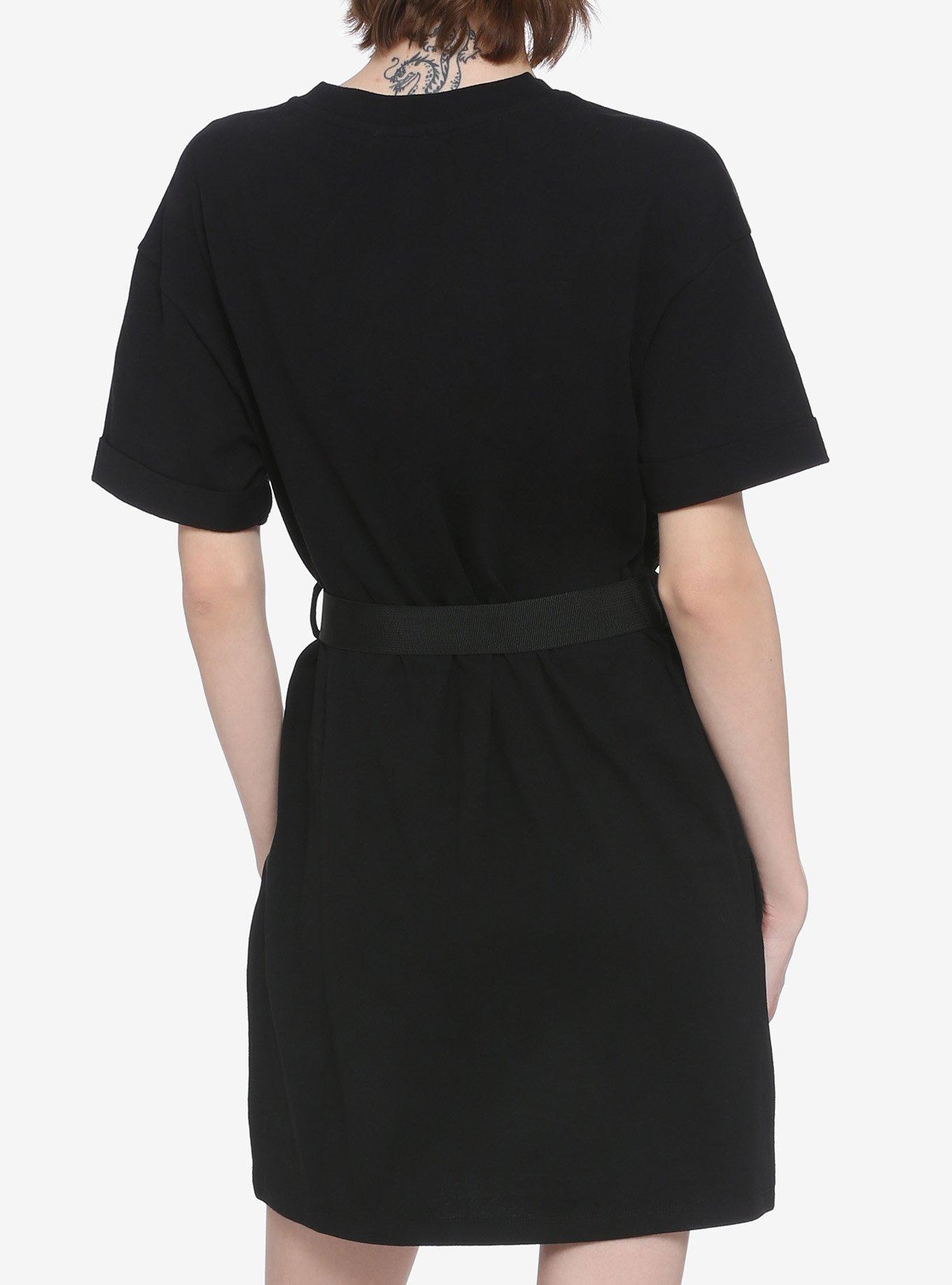 Black Belted T-Shirt Dress, BLACK, alternate