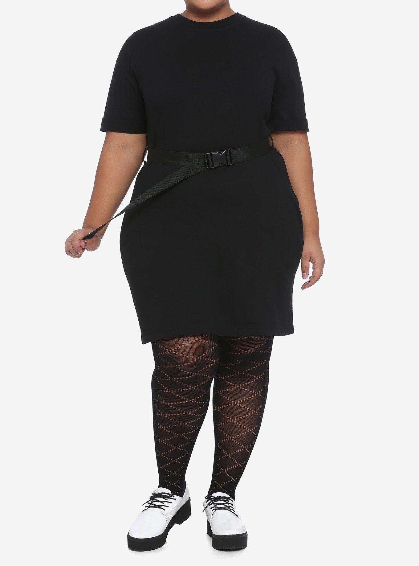 Black Belted T-Shirt Dress Plus Size, BLACK, alternate