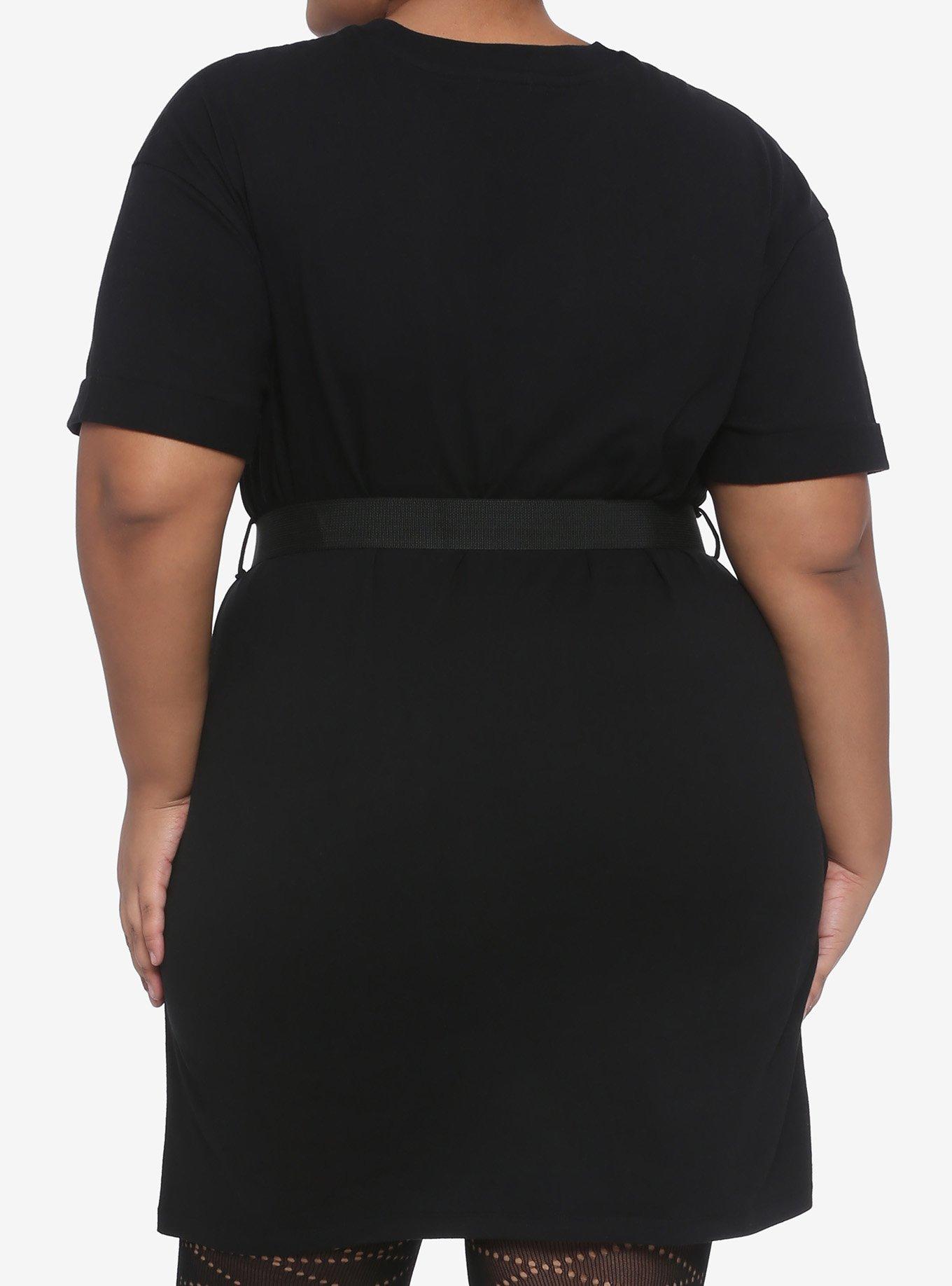 Black Belted T-Shirt Dress Plus Size, BLACK, alternate