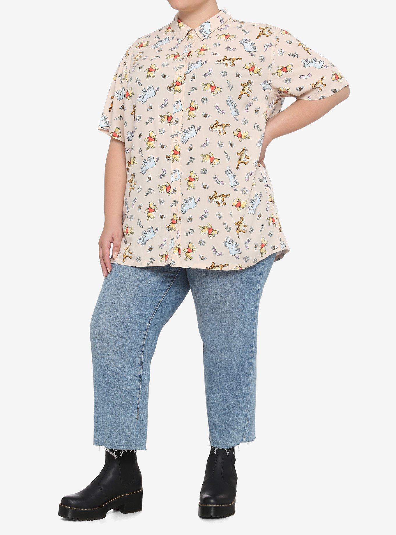 Disney Winnie The Pooh Characters Girls Woven Button-Up Plus Size, MULTI, alternate