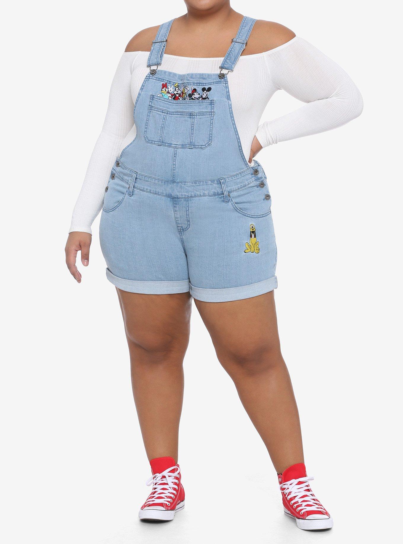 Disney The Sensational Six Embroidered Denim Shortalls Plus Size, MULTI, alternate