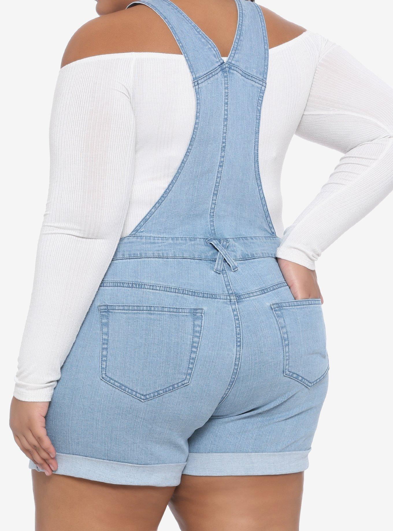 Disney The Sensational Six Embroidered Denim Shortalls Plus Size, MULTI, alternate