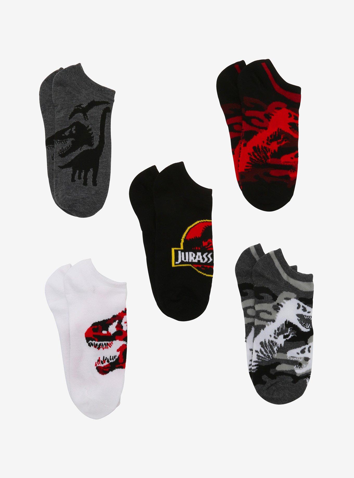 Jurassic Park Skeleton No-Show Socks 5 Pair, , alternate