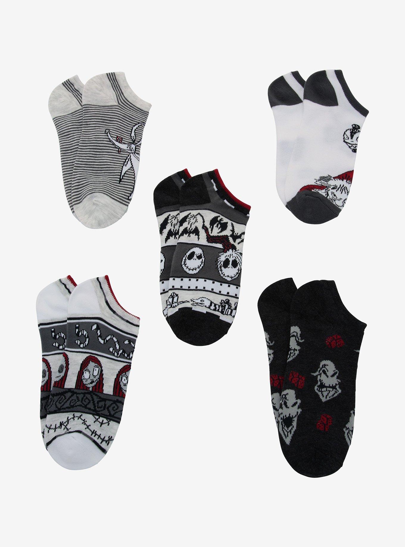 The Nightmare Before Christmas Maroon & Black No-Show Socks 5 Pair, , alternate