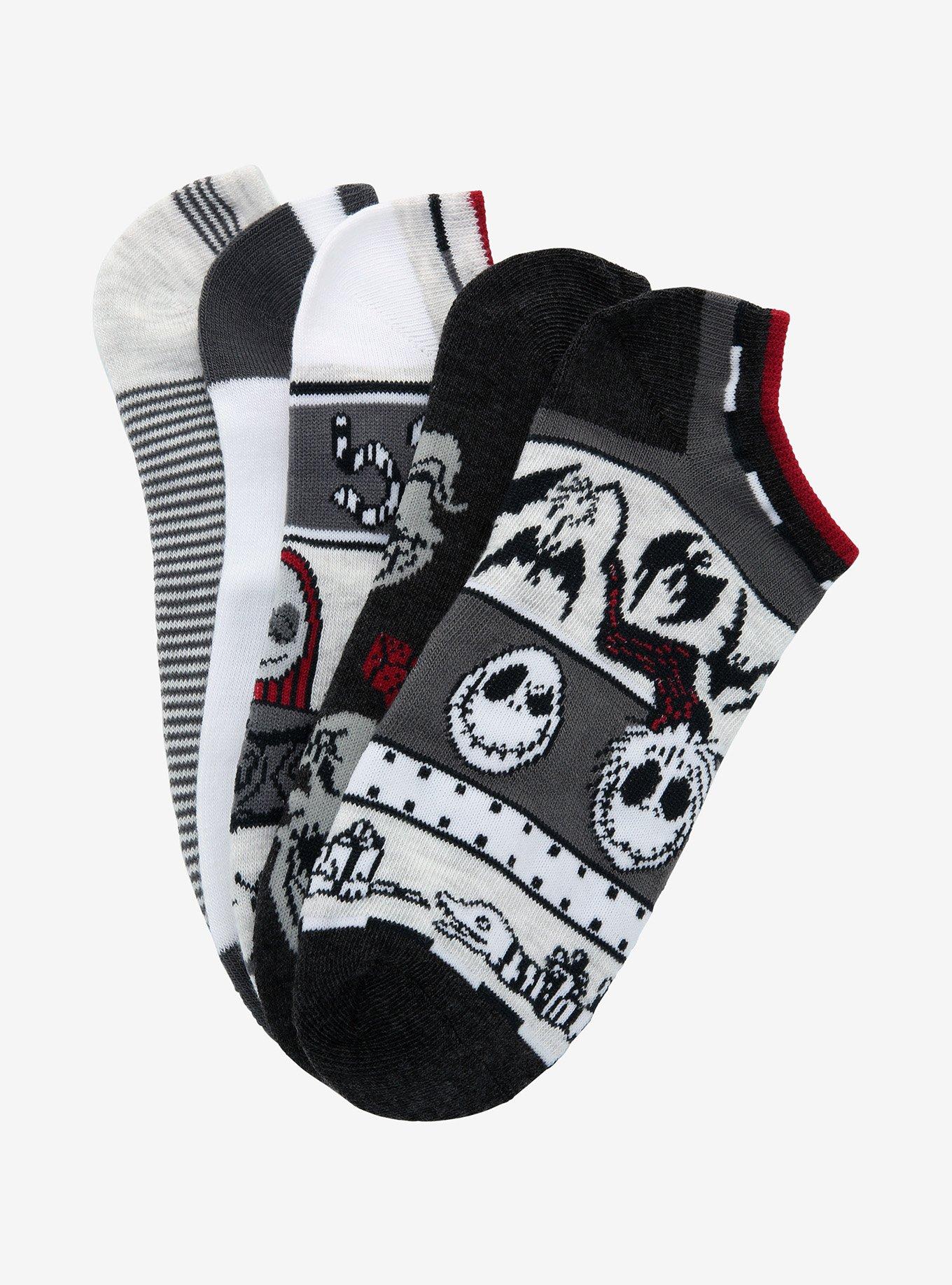 The Nightmare Before Christmas Maroon & Black No-Show Socks 5 Pair, , alternate