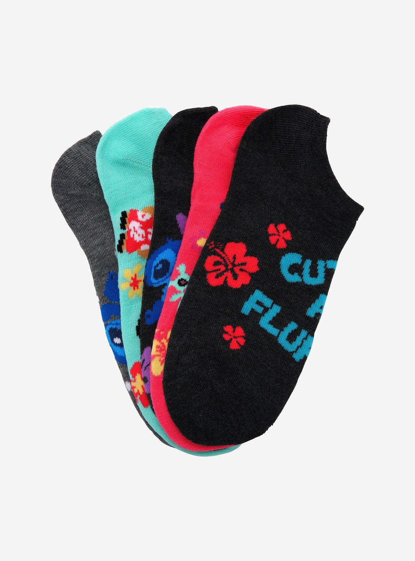 Disney Lilo & Stitch Floral Character No-Show Socks 5 Pair, , alternate