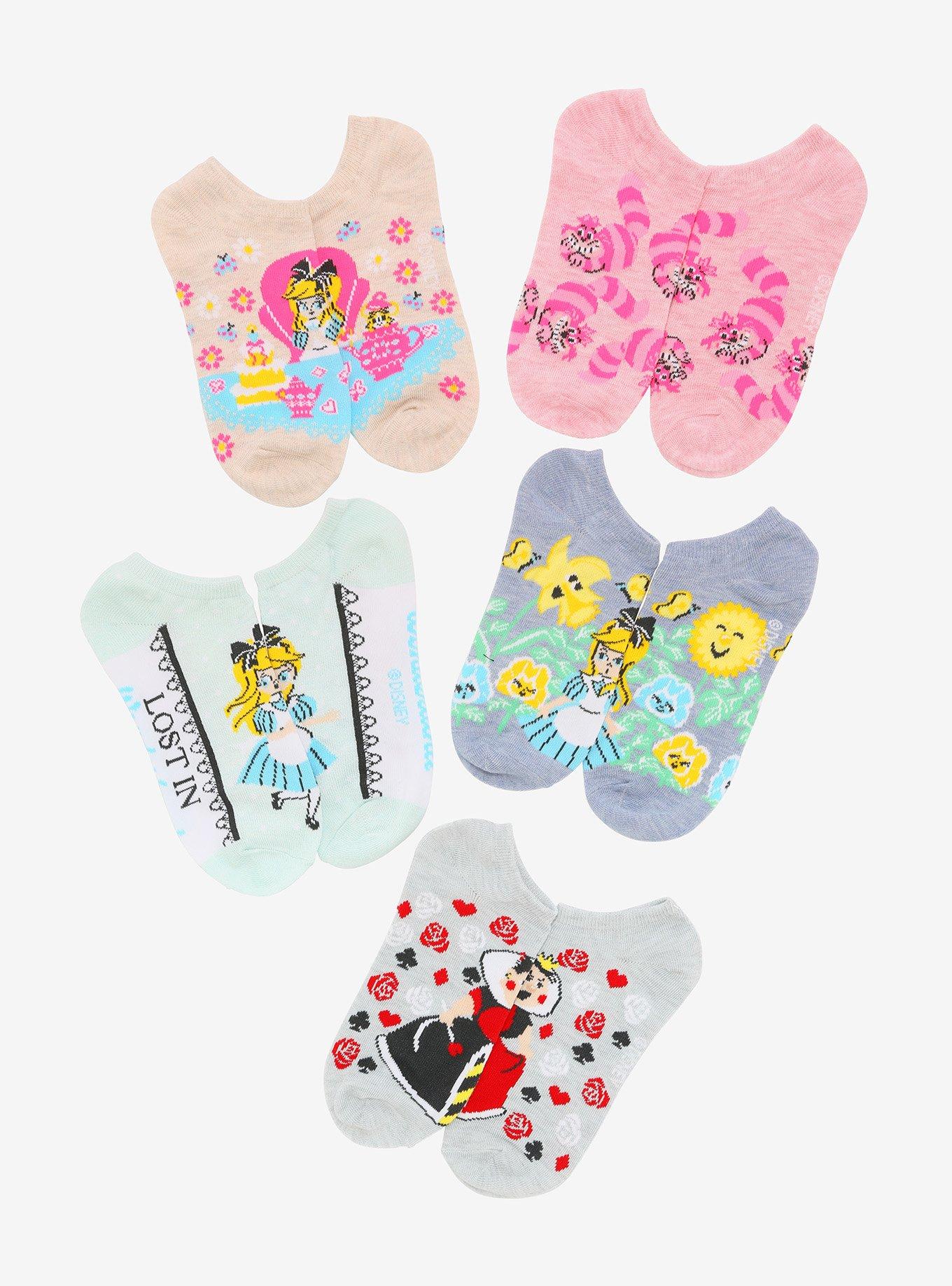 Disney Alice In Wonderland No-Show Socks 5 Pair, , alternate