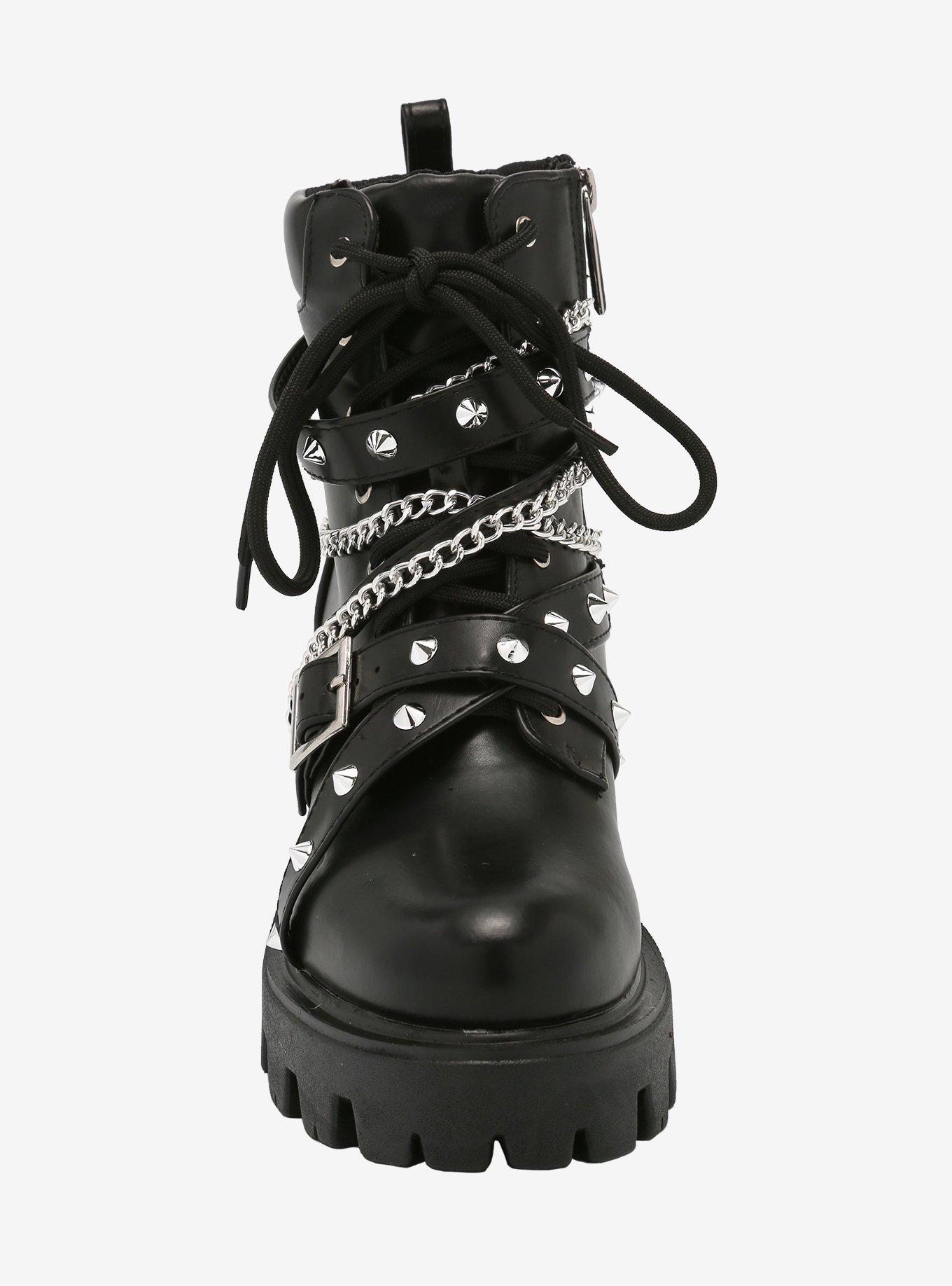 Stud Strap & Chain Chunky Boots, MULTI, alternate