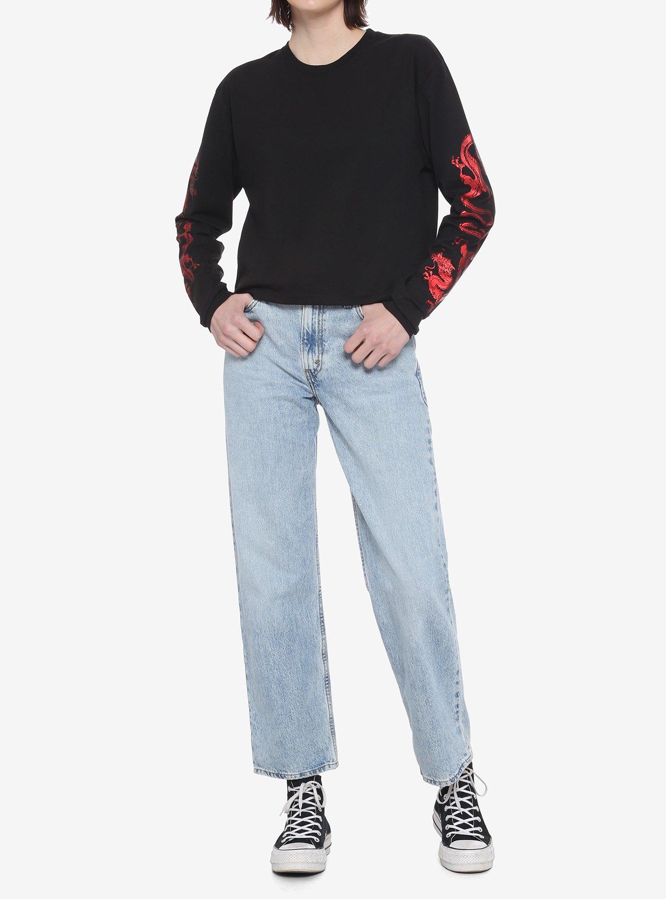 Dragon Sleeve Girls Long-Sleeve T-Shirt, BLACK, alternate