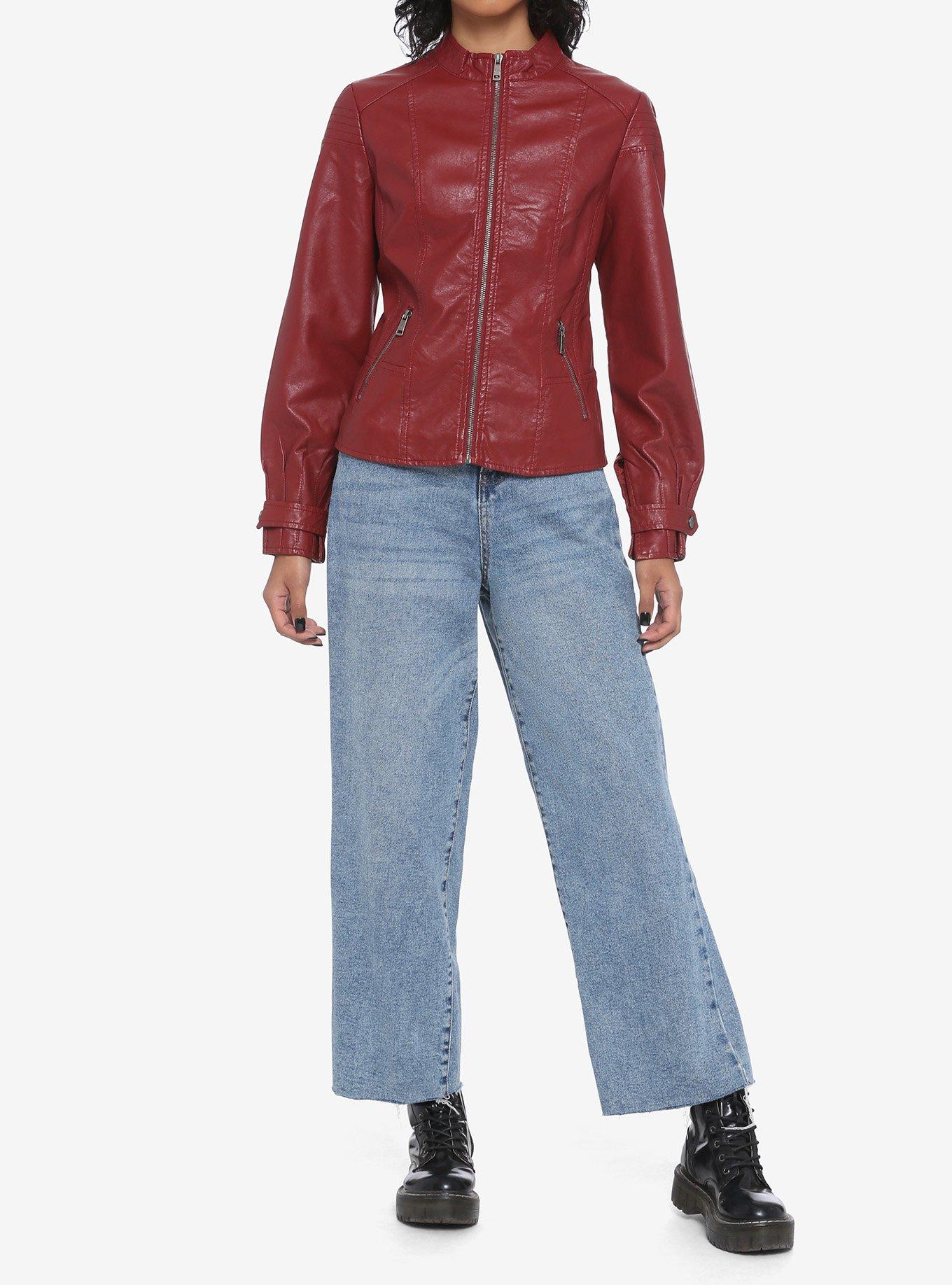 Burgundy Faux Leather Girls Jacket, MULTI, alternate