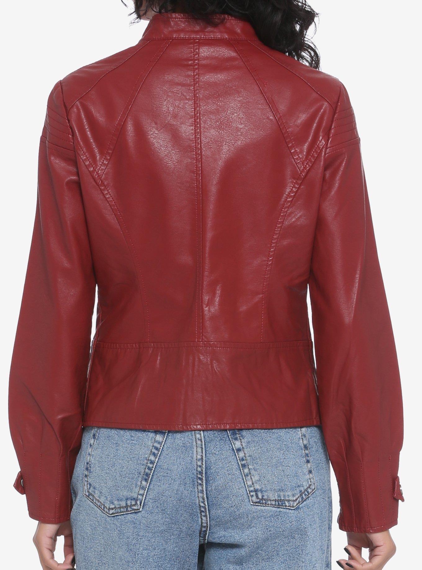 Burgundy Faux Leather Girls Jacket, MULTI, alternate