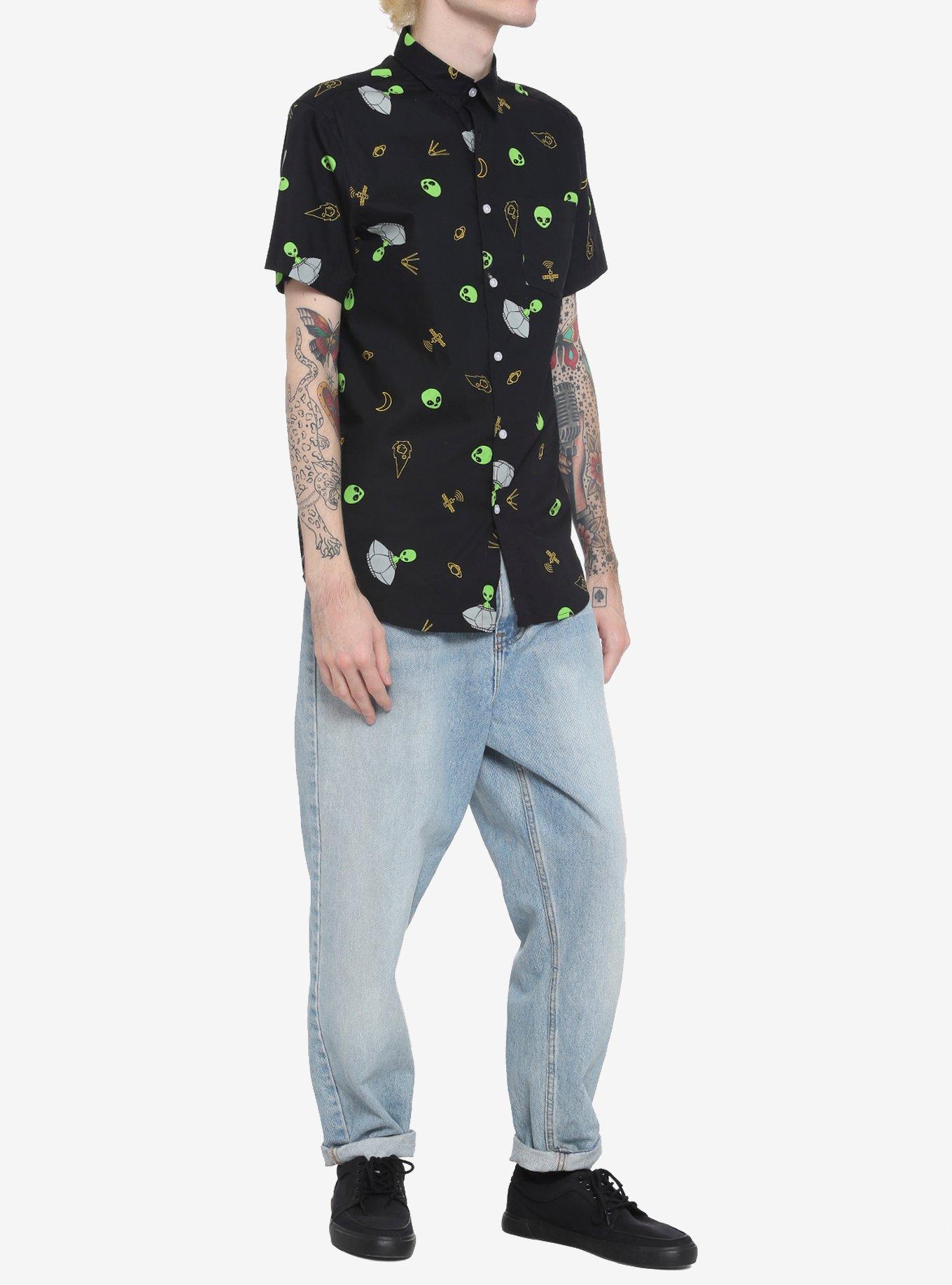 Aliens & Spaceships Woven Button-Up, BLACK, alternate