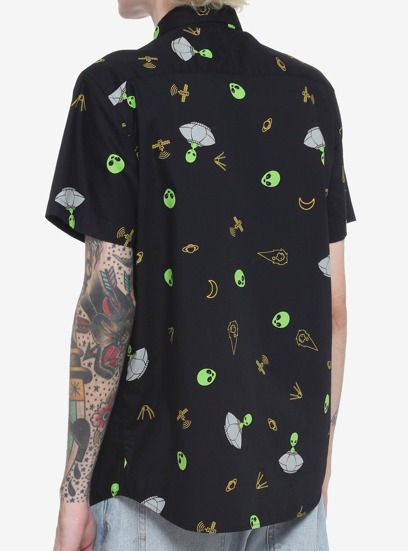 Aliens & Spaceships Woven Button-Up, BLACK, alternate