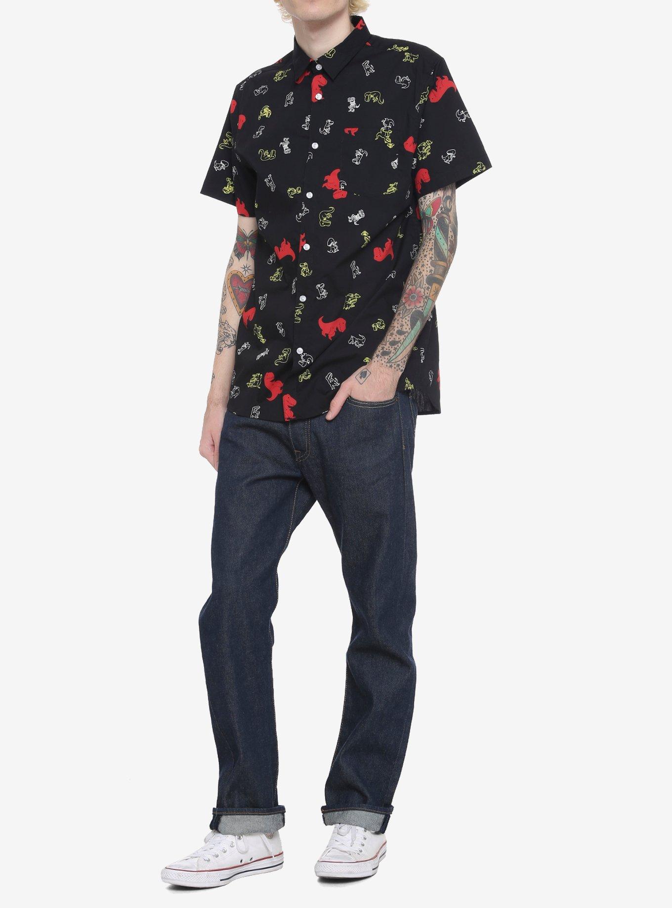 Big Red & Friends T-Rex Woven Button-Up, BLACK, alternate