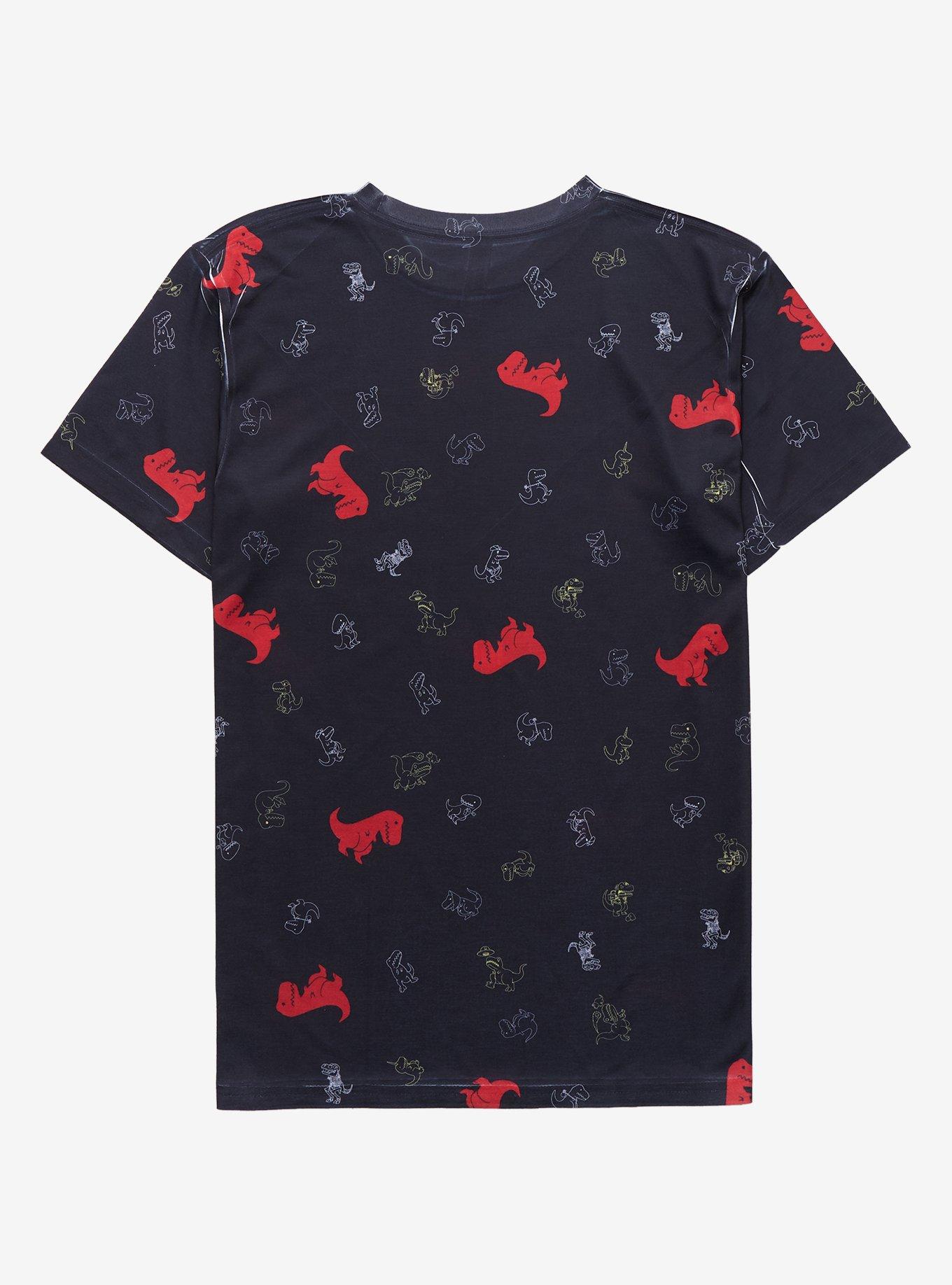 Red T-Rex All Over T-Shirt, BLACK, alternate