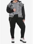 Grey & Black Destructed Girls Denim Jacket Plus Size, BLACK, alternate