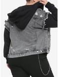 Grey & Black Destructed Girls Denim Jacket Plus Size, BLACK, alternate