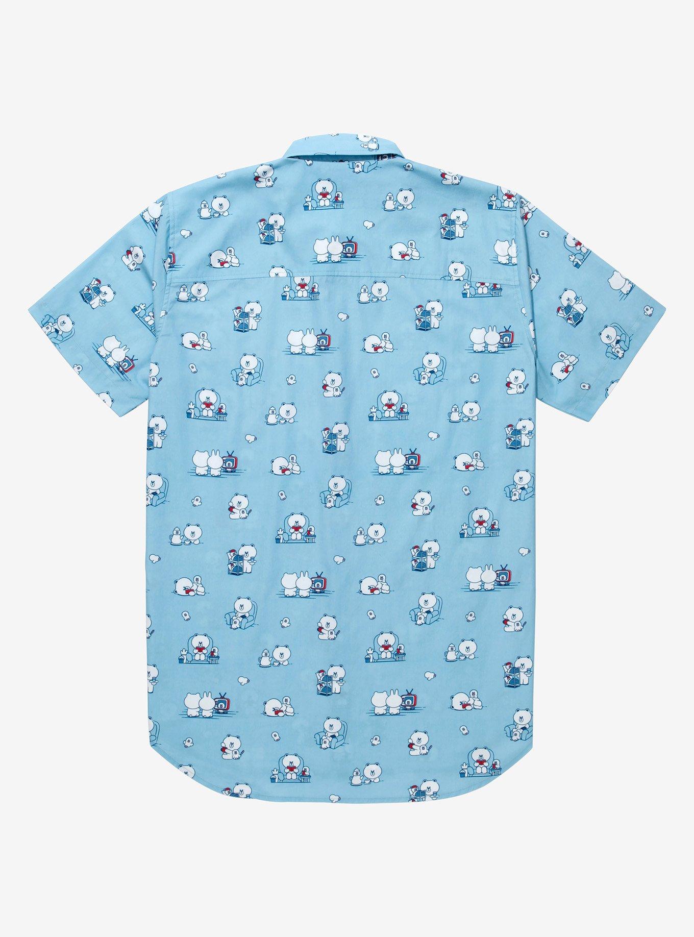 LINE FRIENDS BROWN & FRIENDS Allover Print Woven Button-Up - BoxLunch Exclusive, LIGHT BLUE, alternate