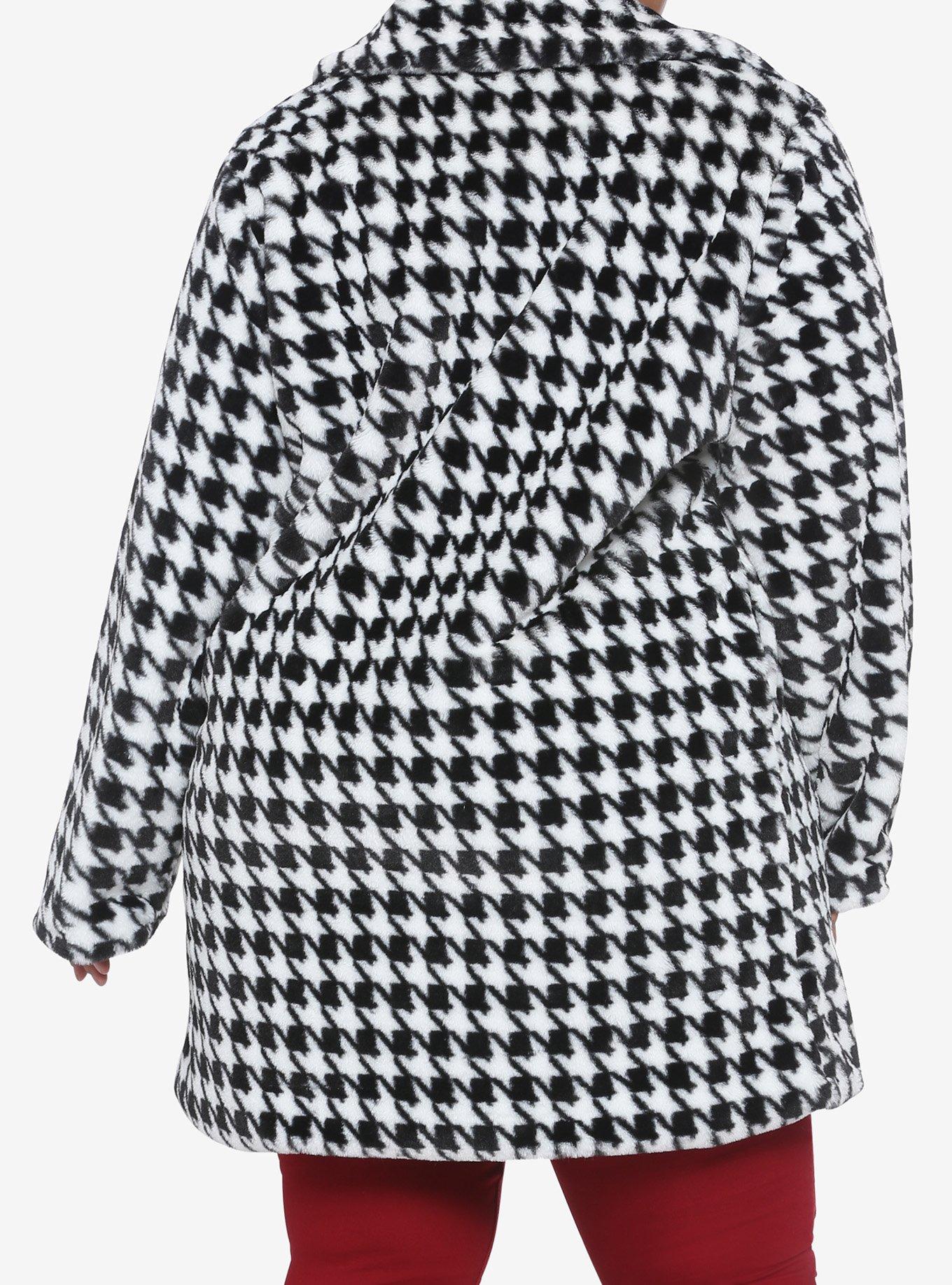 Houndstooth Faux Fur Girls Long Coat Plus Size, HOUNDSTOOTH PLAID, alternate