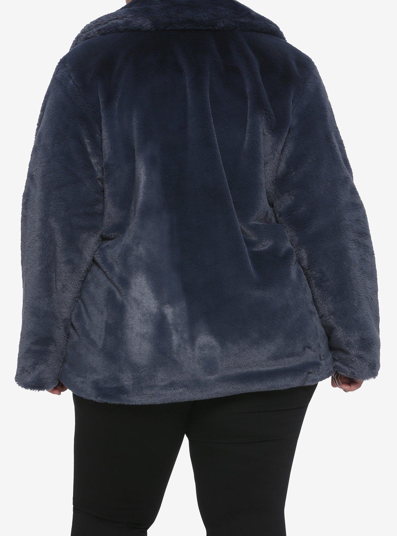 Slate Faux Fur Zipper Girls Jacket Plus Size, NAVY, alternate