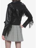 Black Fringe Moto Girls Faux Leather Jacket, BLACK, alternate