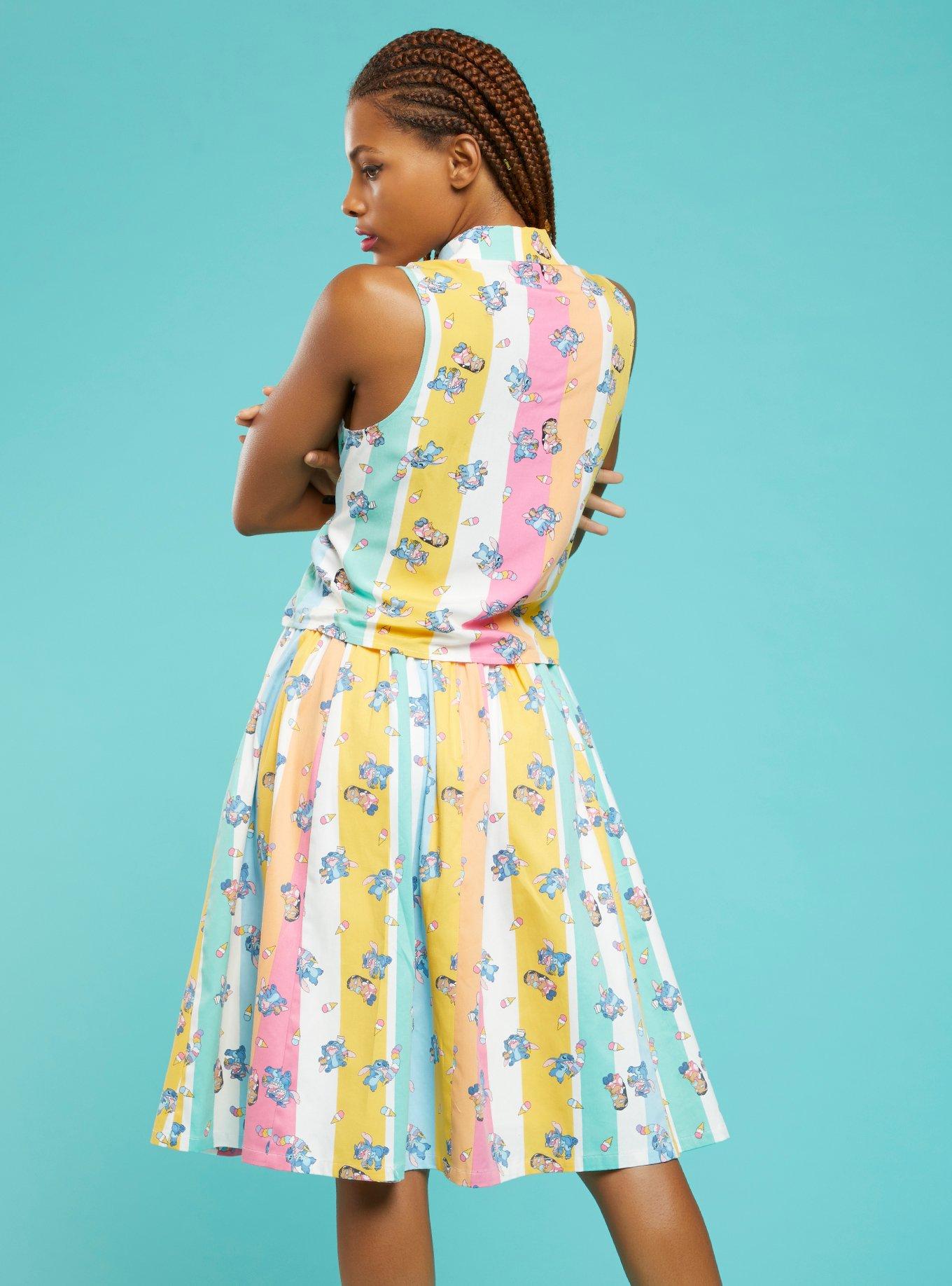 Her Universe Disney Lilo & Stitch Ice Cream Stripe Tie-Front Girls Woven Tank Top, MULTI, alternate