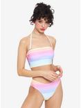 Pastel Rainbow Bandeau Halter Swim Top, MULTI, alternate