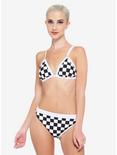 Checkered & Holo Triangle Swim Top, WHITE, alternate