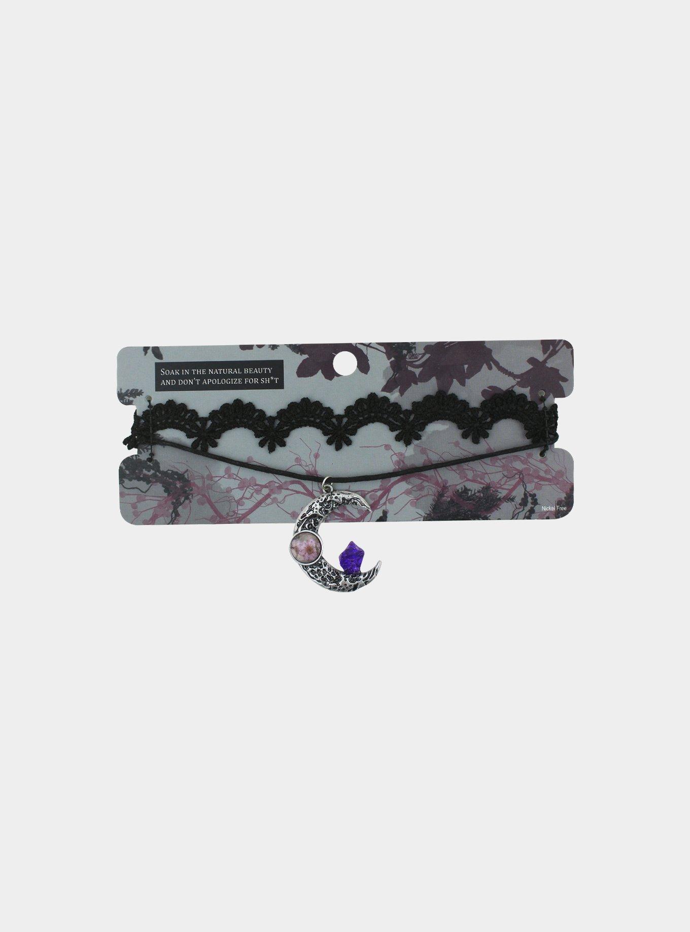 Moon Gem Lace Choker Necklace Set, , alternate