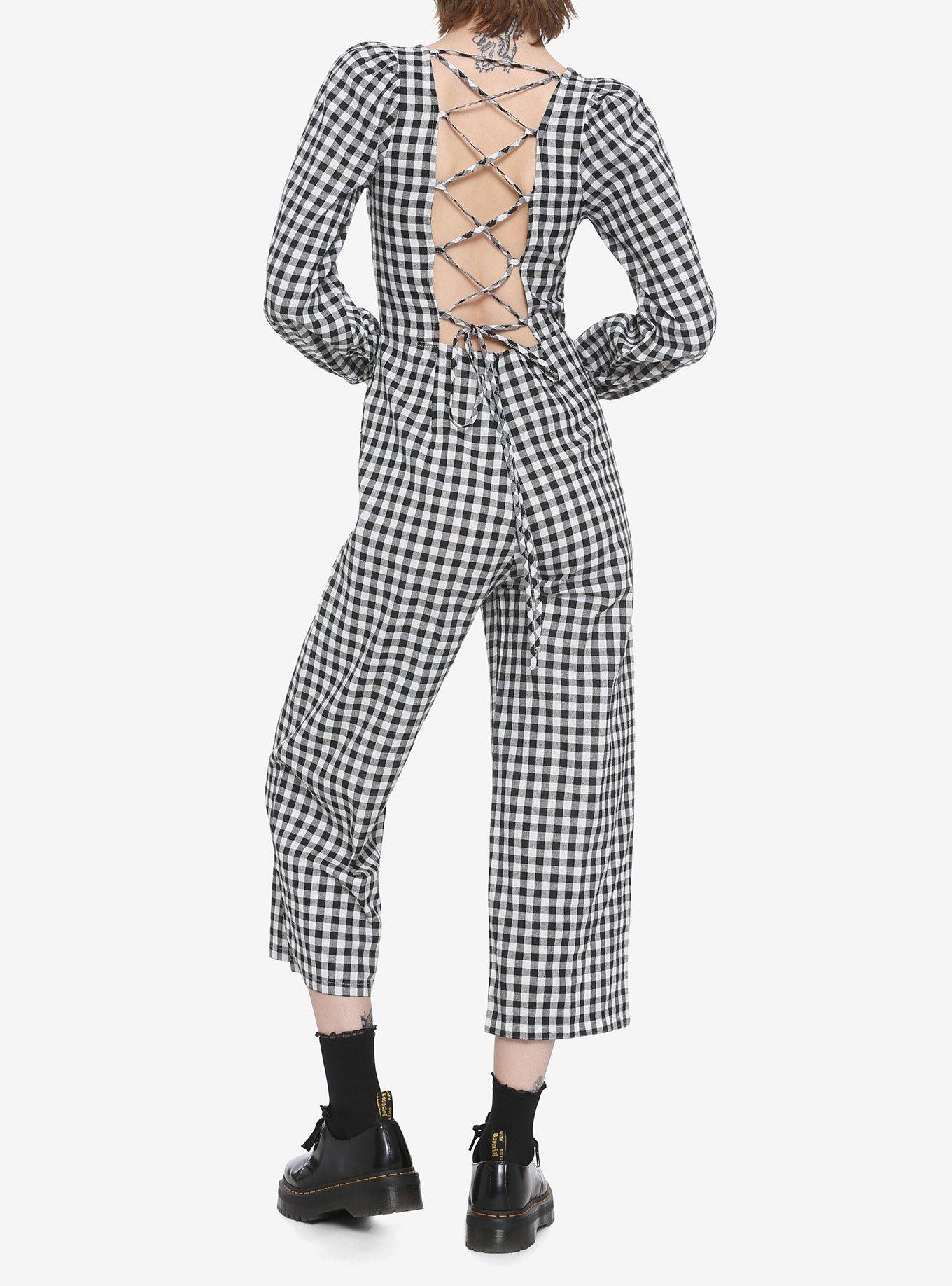 Daisy Street Black & White Plaid Jumpsuit, BLACK, alternate