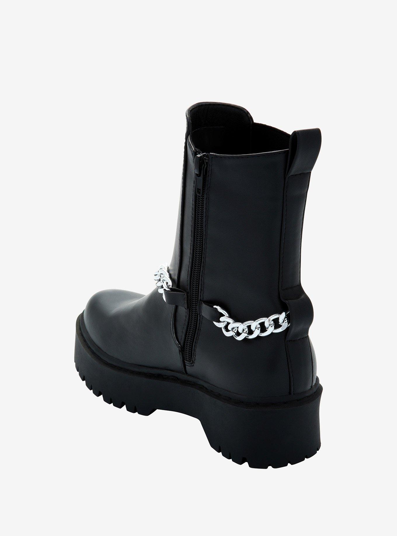 Black Slip-On Chain Platform Booties, MULTI, alternate
