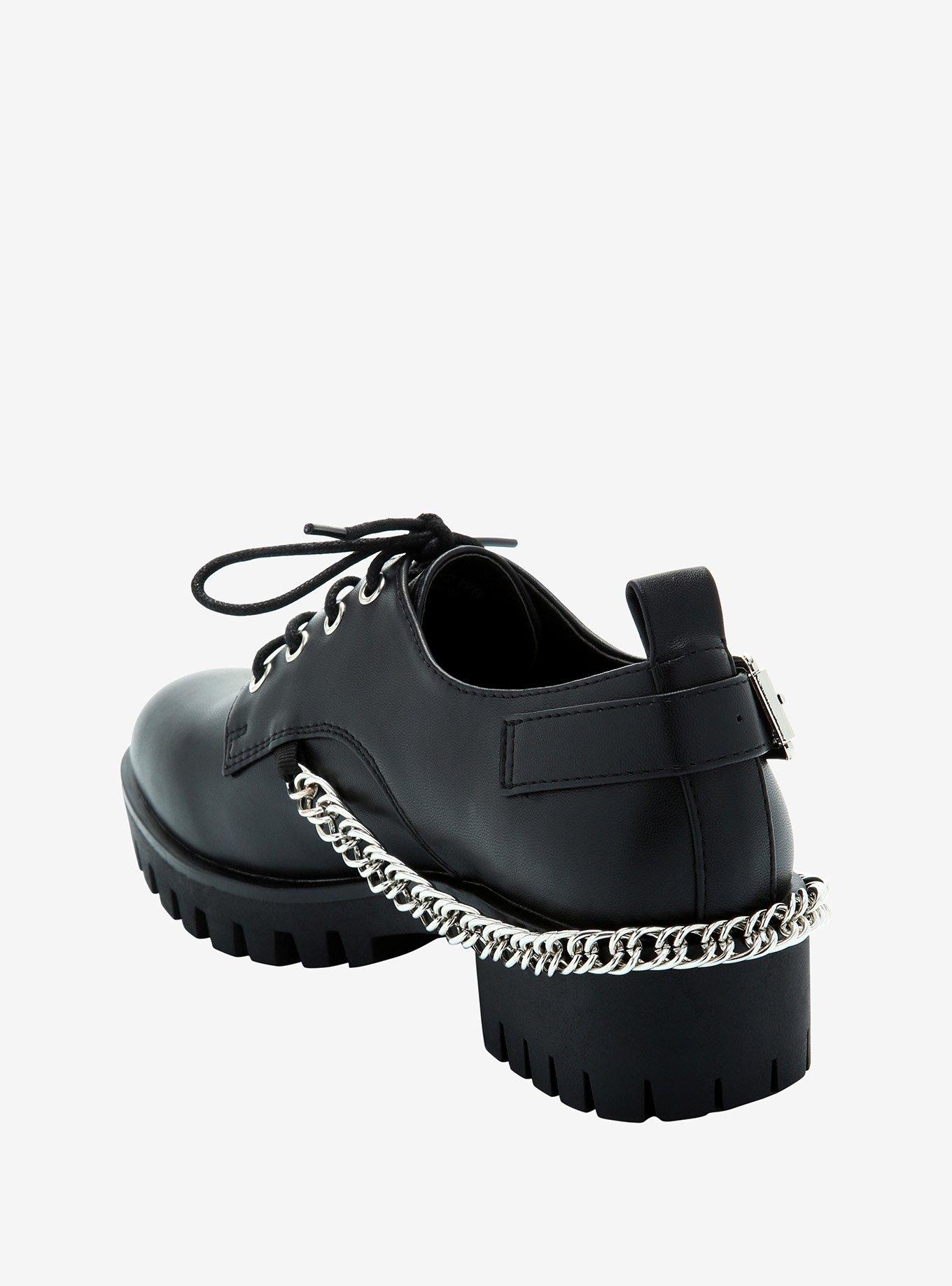 Black Buckle & Chain Lace-Up Oxfords, MULTI, alternate