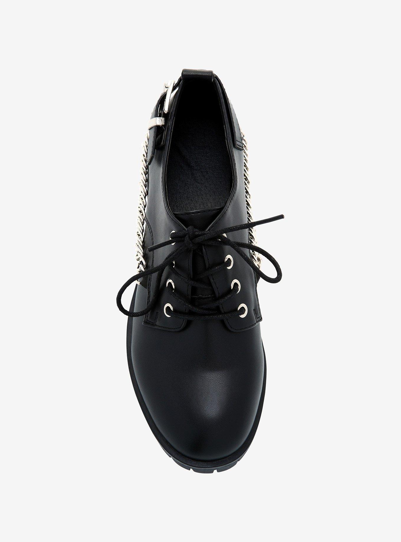 Black Buckle & Chain Lace-Up Oxfords, MULTI, alternate