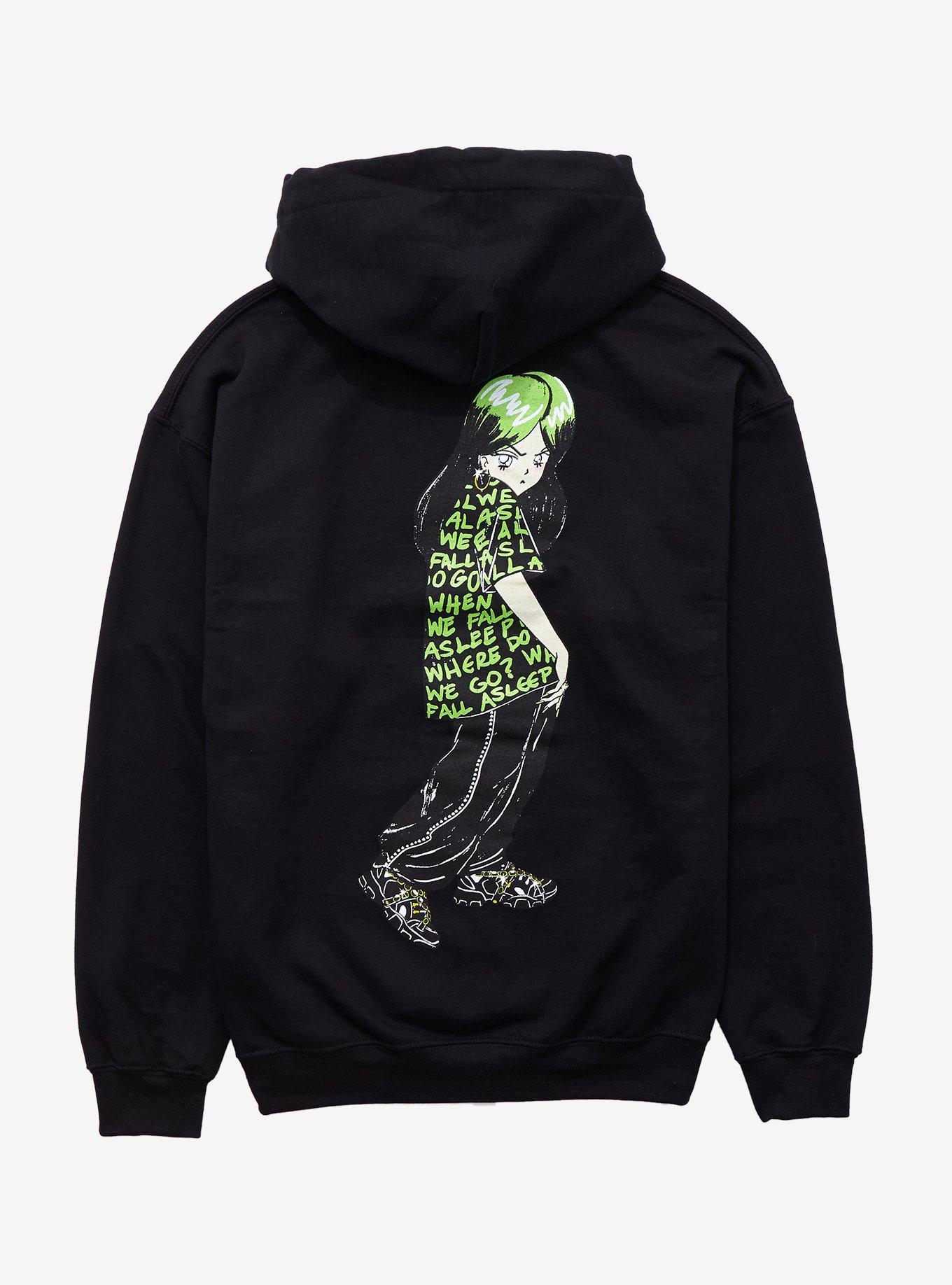 Billie Eilish Anime Portrait Hoodie, BLACK, alternate
