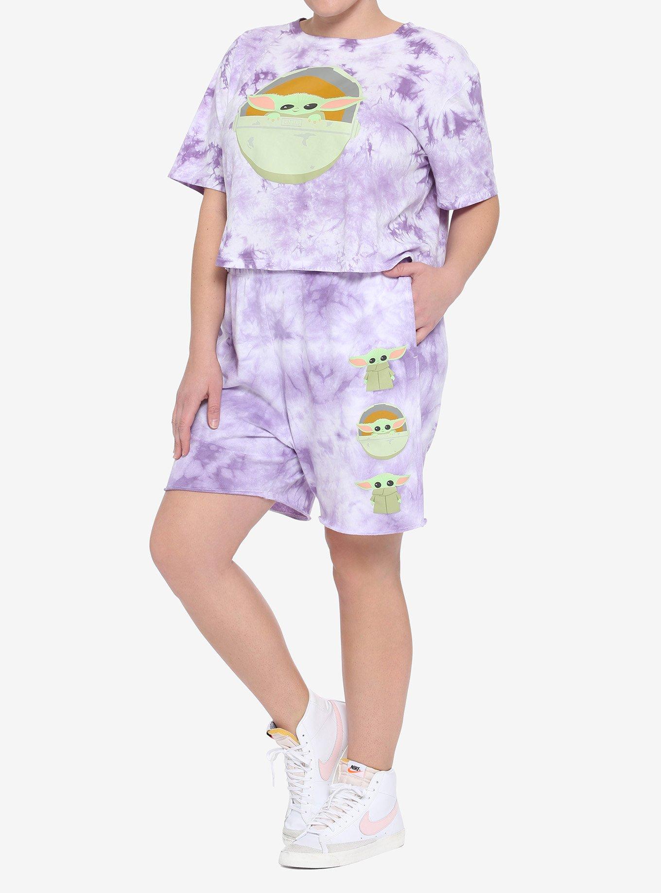Star Wars The Mandalorian The Child Tie-Dye Girls Lounge Shorts Plus Size, PURPLE, alternate
