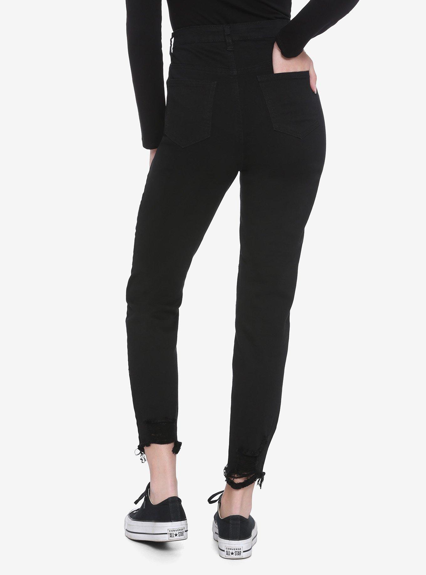 Black Destructed Crop Skinny Jeans, BLACK, alternate