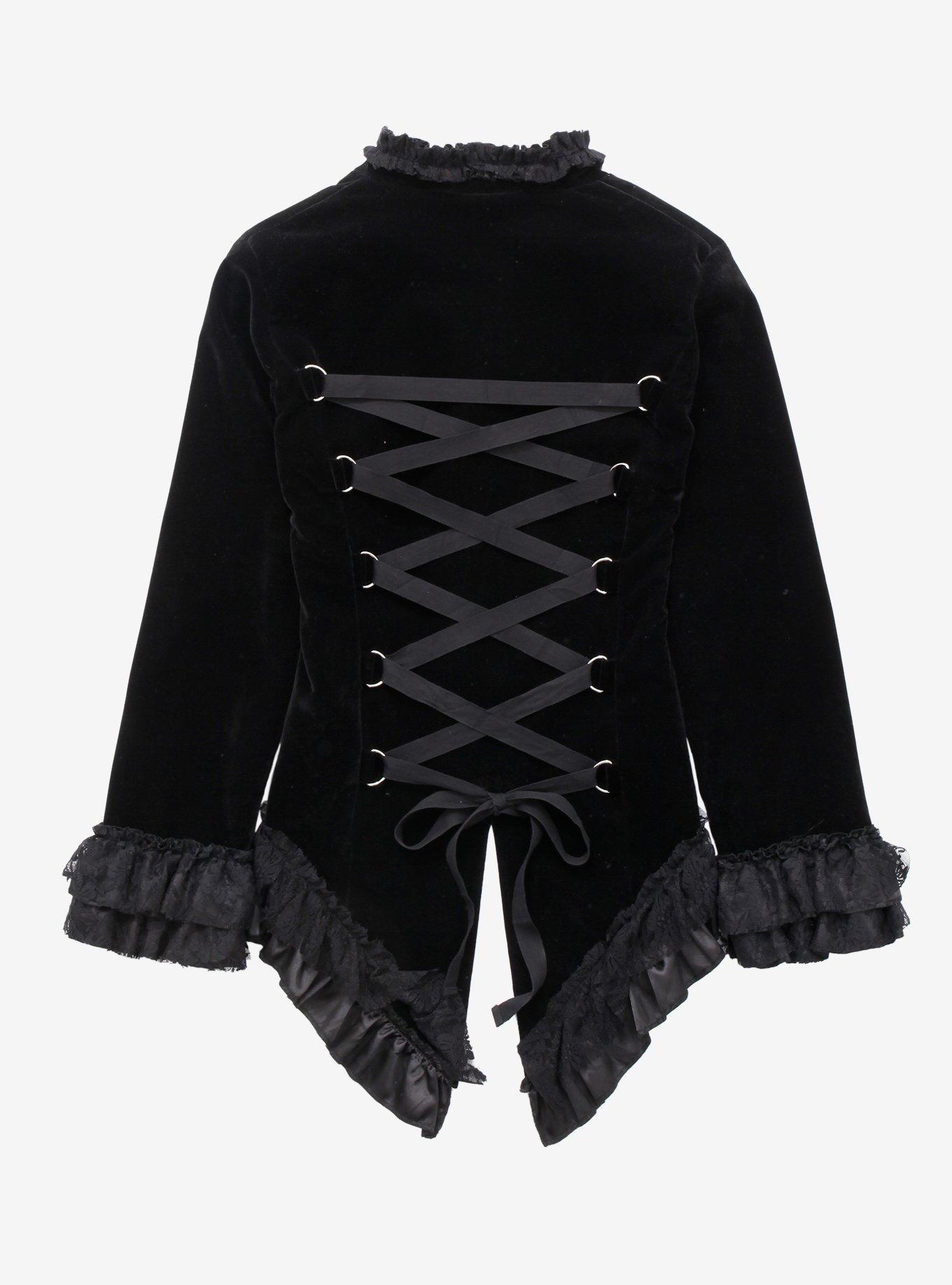 Black Velvet Lace-Up Girls Jacket, , hi-res