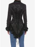 Black Brocade Lace-Up Girls Jacket, BLACK, alternate