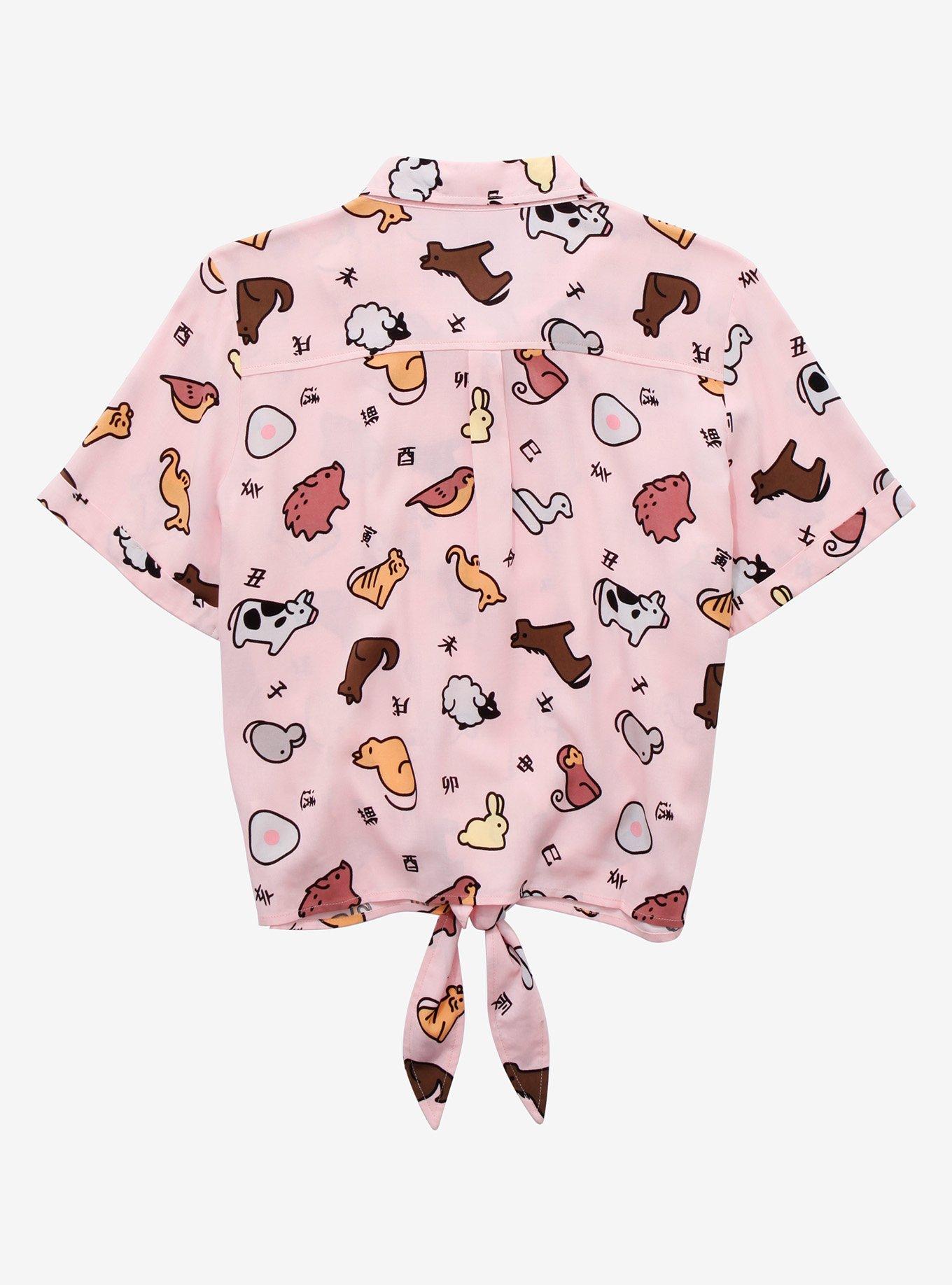 Fruits Basket Icons Women's Tie-Front Woven Top - BoxLunch Exclusive, LIGHT PINK, alternate