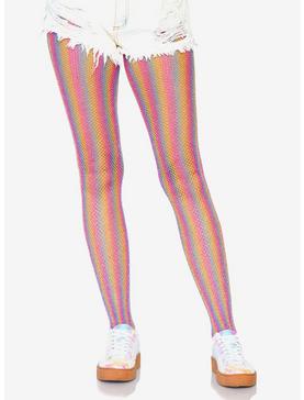 Glitter Rainbow Stripe Fishnet Tights, , hi-res