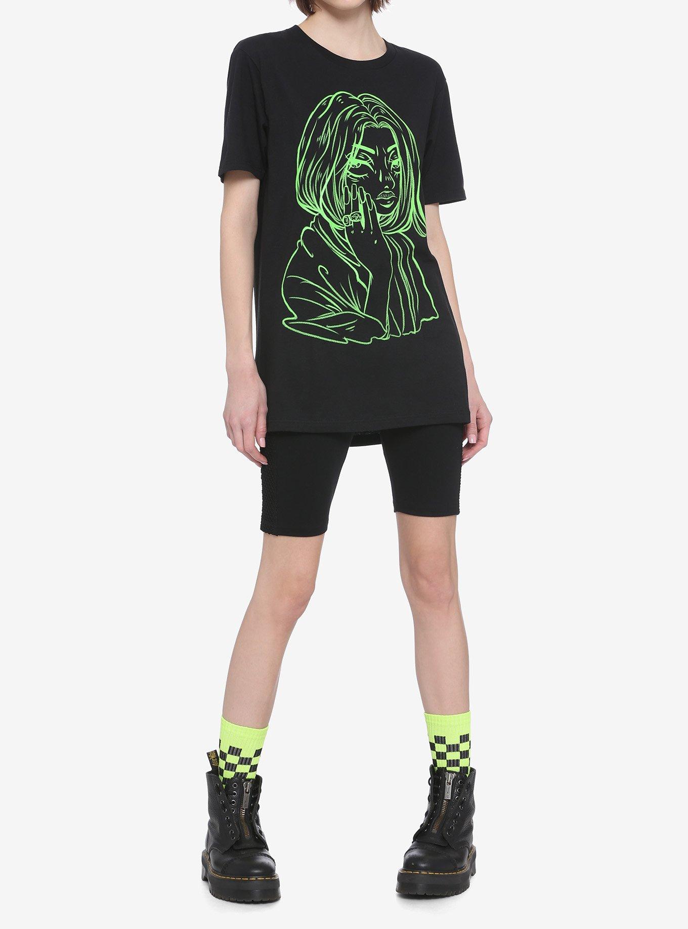 Billie Eilish Anime Sketch Oversized Girls T-Shirt, BLACK, alternate