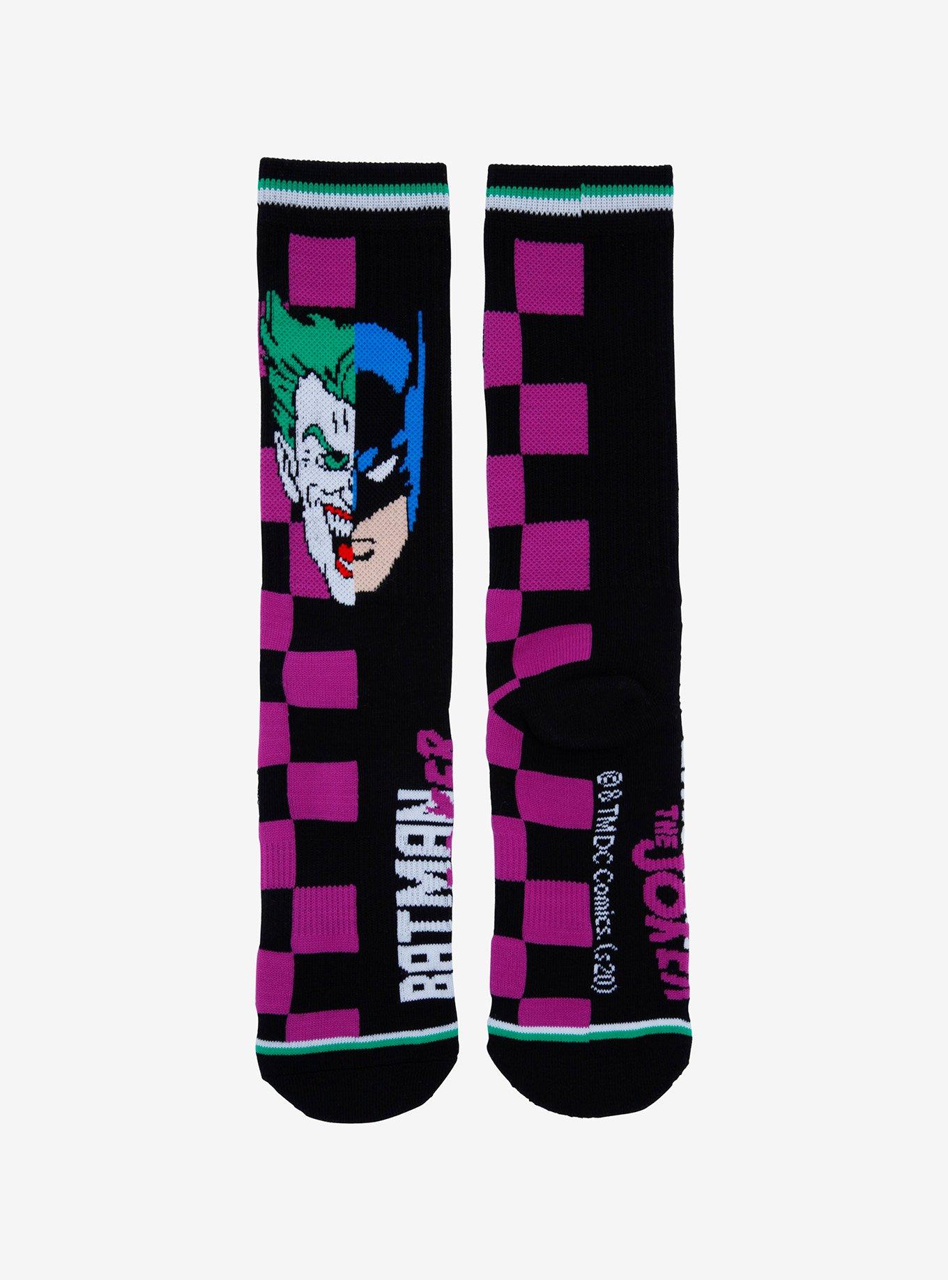 DC Comics Batman & Joker Split Checkered Crew Socks, , alternate