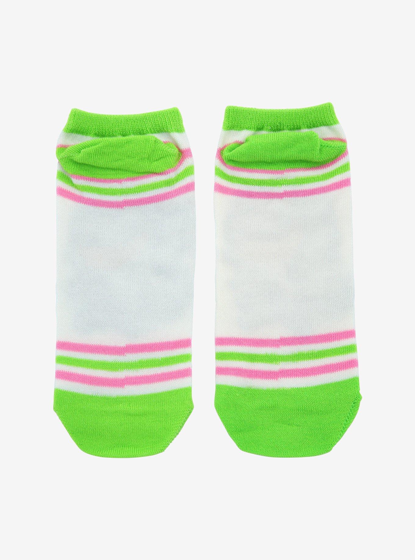 Yokai Tanuki Green & Pink No-Show Socks, , alternate