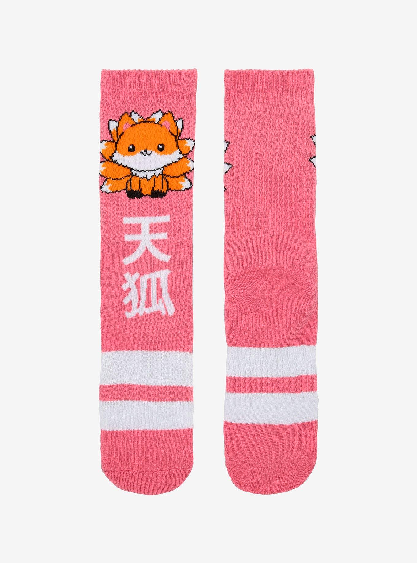 Yokai Fox Pink Crew Socks, , alternate