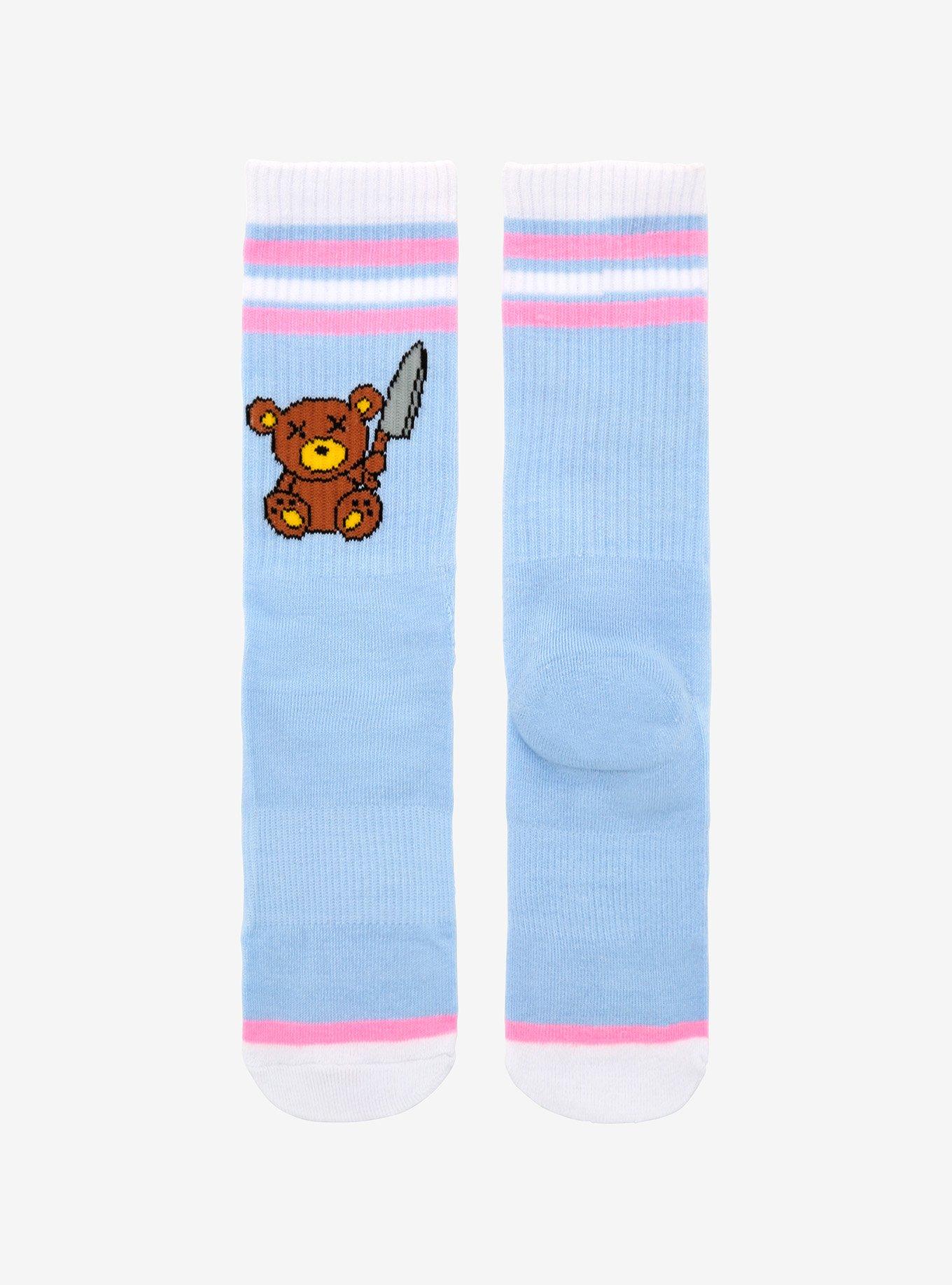 Teddy Bear Knife Pastel Blue Crew Socks, , alternate