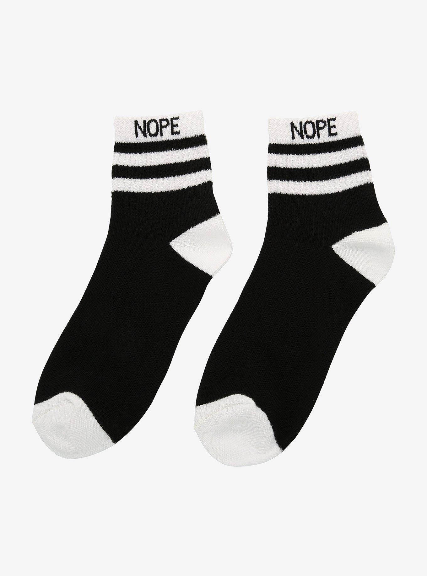 Nope Black & White Ankle Socks, , alternate