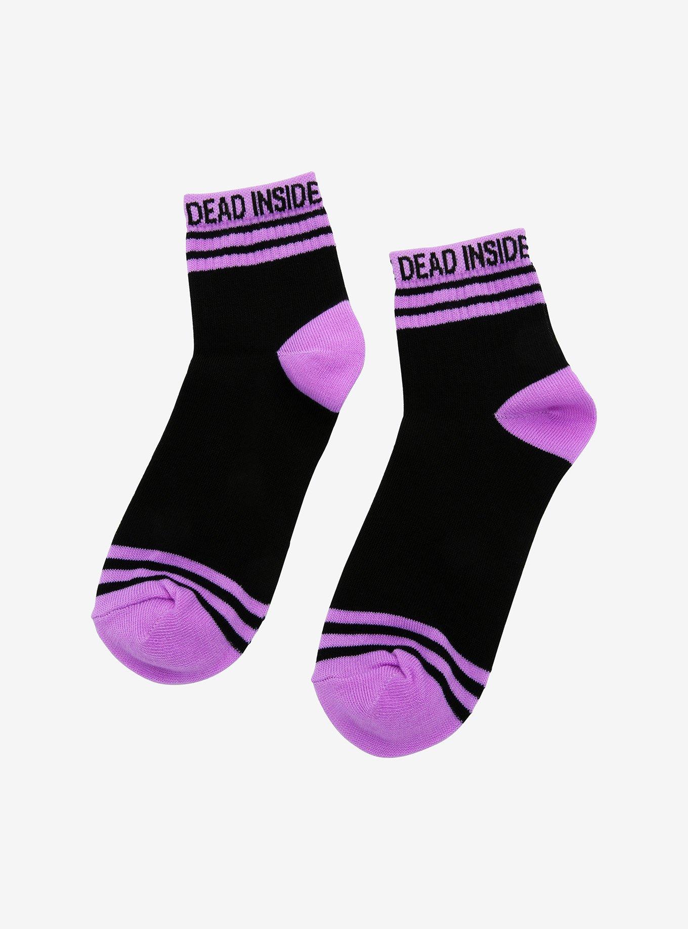 Dead Inside Purple & Black Ankle Socks, , alternate